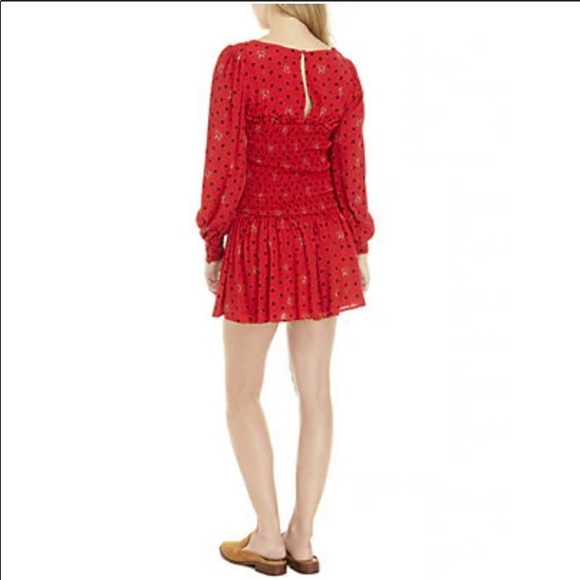 Free People Red Floral Mini Dress in size Medium - Picture 7 of 8